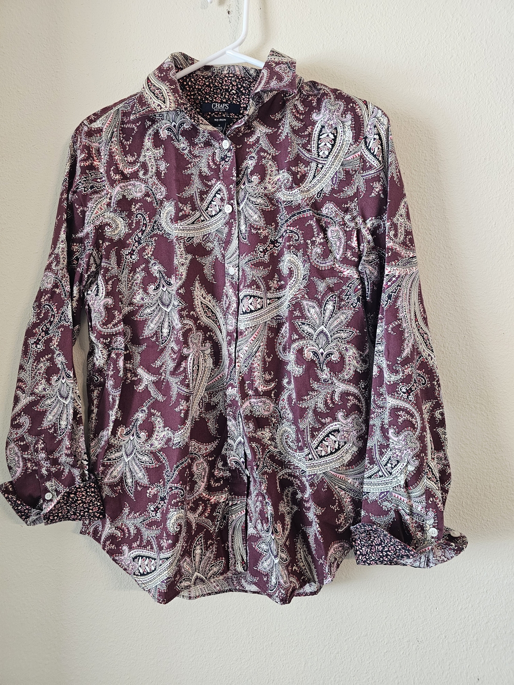 Chaps Women's Paisley Button-Down Shirt - Burgundy and White